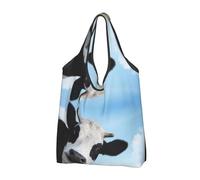 CHANGLEI Cow Patterns Reusable Foldable Shopping Bag With All-Over Print-Waterproof Grocery Tote,Compact Carry Pouch,Holds 50lbs,Eco-Friendly Machine Washable