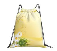 CHANGLEI Curving Chamomile Flowers Flying Butterflies Large Casual Drawstring Backpack With Print,Water-Resistant Polyester,Lightweight Durable,Black Contrast Back For Gym,Yoga,Travel