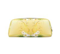 CHANGLEI Curving Chamomile Flowers Flying Butterflies Personalised Leather Pencil Case for Girls Boys,Printed Lightweight Pencil Stationery Case