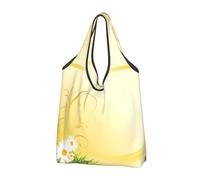 CHANGLEI Curving Chamomile Flowers Flying Butterflies Reusable Foldable Shopping Bag With All-Over Print-Waterproof Grocery Tote,Compact Carry Pouch,Holds 50lbs,Eco-Friendly Machine Washable