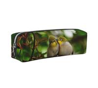 CHANGLEI Cute Birds in Love Minimalist All-Over Print Cross-Grain PVC Leather Zipper Pencil Case, Soft Lined Portable Pen Pouch Stationery Bag