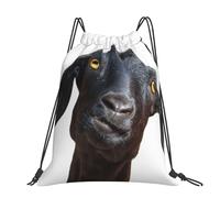 CHANGLEI Cute Black Goat Animal Large Casual Drawstring Backpack With Print,Water-Resistant Polyester,Lightweight Durable,Black Contrast Back For Gym,Yoga,Travel