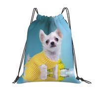 CHANGLEI Cute Chihuahua Large Casual Drawstring Backpack With Print,Water-Resistant Polyester,Lightweight Durable,Black Contrast Back For Gym,Yoga,Travel