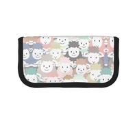 CHANGLEI Cute Colorful Sheep Cartoon Pattern Sturdy Canvas Pencil Case with Full-Print Design,Double Zip Closure, Black Border Contrasting Design Multi-Use Organizer