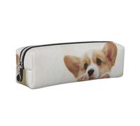 CHANGLEI Cute Corgi Minimalist All-Over Print Cross-Grain PVC Leather Zipper Pencil Case, Soft Lined Portable Pen Pouch Stationery Bag