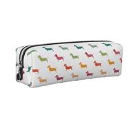 CHANGLEI Cute Dachshound Dogs Minimalist All-Over Print Cross-Grain PVC Leather Zipper Pencil Case, Soft Lined Portable Pen Pouch Stationery Bag