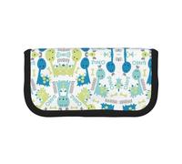 CHANGLEI Cute Dinosaur Sturdy Canvas Pencil Case with Full-Print Design,Double Zip Closure, Black Border Contrasting Design Multi-Use Organizer