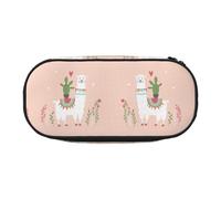 CHANGLEI Cute Hand Drawn Llama Double-Zip Pencil Case with 4 Pen Slots Mesh Pocket,Print Lightweight Durable Polyester Pencil Pouch for School,Office,Or Makeup Organizer