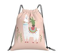 CHANGLEI Cute Hand Drawn Llama Large Casual Drawstring Backpack With Print,Water-Resistant Polyester,Lightweight Durable,Black Contrast Back For Gym,Yoga,Travel