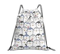 CHANGLEI Cute Penguin Large Casual Drawstring Backpack With Print,Water-Resistant Polyester,Lightweight Durable,Black Contrast Back For Gym,Yoga,Travel