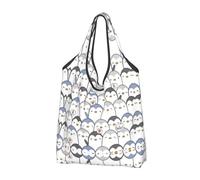 CHANGLEI Cute Penguin Reusable Foldable Shopping Bag With All-Over Print-Waterproof Grocery Tote,Compact Carry Pouch,Holds 50lbs,Eco-Friendly Machine Washable