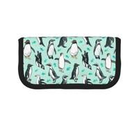 CHANGLEI Cute Penguins Large Capacity Canvas Pencil Case 19x9x5 Cm,Double Zipper Inner Mesh Pocket Pen Bag,Multi-Purpose Storage Bag