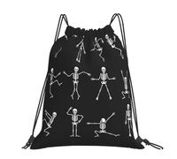 CHANGLEI Cute Skeleton Dancing Large Casual Drawstring Backpack With Print,Water-Resistant Polyester,Lightweight Durable,Black Contrast Back For Gym,Yoga,Travel