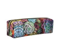 CHANGLEI Cute Succulents Minimalist All-Over Print Cross-Grain PVC Leather Zipper Pencil Case, Soft Lined Portable Pen Pouch Stationery Bag