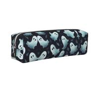 CHANGLEI Cute White Ghost Halloween Pattern Minimalist All-Over Print Cross-Grain PVC Leather Zipper Pencil Case, Soft Lined Portable Pen Pouch Stationery Bag