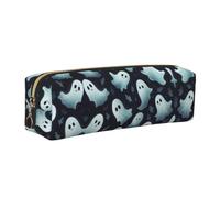 CHANGLEI Cute White Ghost Halloween Pattern Minimalist All-Over Print Cross-Grain PVC Leather Zipper Pencil Case, Soft Lined Portable Pen Pouch Stationery Bag