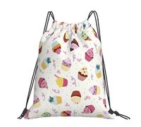 CHANGLEI Delicious Cupcakes Large Casual Drawstring Backpack With Print,Water-Resistant Polyester,Lightweight Durable,Black Contrast Back For Gym,Yoga,Travel