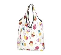 CHANGLEI Delicious Cupcakes Reusable Foldable Shopping Bag With All-Over Print-Waterproof Grocery Tote,Compact Carry Pouch,Holds 50lbs,Eco-Friendly Machine Washable