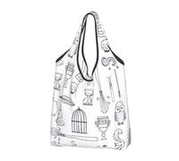 CHANGLEI Different Witch Equipment Reusable Foldable Shopping Bag With All-Over Print-Waterproof Grocery Tote,Compact Carry Pouch,Holds 50lbs,Eco-Friendly Machine Washable