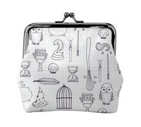 CHANGLEI Different Witch Equipment Women's Bifold Kiss Lock Coin Purse-Double-Sided Printed Leather Small Wallet for Cards,Cash,Coins-Secure Clasp Closure for Women Or Girls