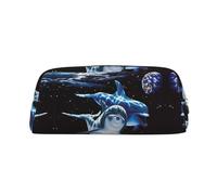 CHANGLEI Dolphin Black Personalised Leather Pencil Case for Girls Boys,Printed Lightweight Pencil Stationery Case