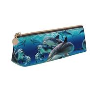 CHANGLEI Dolphins Cute Leather Pencil Case for Girls Boys,Printed Personalised Lightweight Pencil Stationery Case