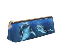 CHANGLEI Dolphins in The Sea Cute Leather Pencil Case for Girls Boys,Printed Personalised Lightweight Pencil Stationery Case