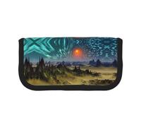 CHANGLEI Dream Space Star Large Capacity Canvas Pencil Case 19x9x5 Cm,Double Zipper Inner Mesh Pocket Pen Bag,Multi-Purpose Storage Bag
