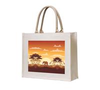 CHANGLEI Elephant And Giraffe In The Sunset Eco-Friendly Heavy Duty Canvas Tote Bag,Large Reusable Shopping Bag With Double-Sided Print,Durable Comfortable Carry Handles