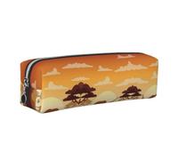 CHANGLEI Elephant and Giraffe in The Sunset Minimalist All-Over Print Cross-Grain PVC Leather Zipper Pencil Case, Soft Lined Portable Pen Pouch Stationery Bag