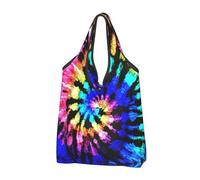 CHANGLEI Exotic Tribe Tie Dye Style Reusable Foldable Shopping Bag With All-Over Print-Waterproof Grocery Tote,Compact Carry Pouch,Holds 50lbs,Eco-Friendly Machine Washable