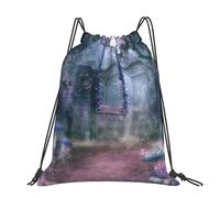 CHANGLEI Fantasy Spring Flowers Swing Large Casual Drawstring Backpack With Print,Water-Resistant Polyester,Lightweight Durable,Black Contrast Back For Gym,Yoga,Travel