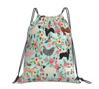 CHANGLEI Farm Animal Large Casual Drawstring Backpack With Print,Water-Resistant Polyester,Lightweight Durable,Black Contrast Back For Gym,Yoga,Travel
