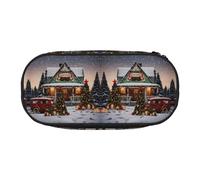 CHANGLEI Farmhouse Christmas Double-Zip Pencil Case with 4 Pen Slots Mesh Pocket,Print Lightweight Durable Polyester Pencil Pouch for School,Office,Or Makeup Organizer