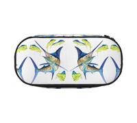 CHANGLEI Fish Art Double-Zip Pencil Case with 4 Pen Slots Mesh Pocket,Print Lightweight Durable Polyester Pencil Pouch for School,Office,Or Makeup Organizer