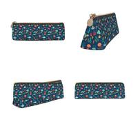 CHANGLEI Fish Turtle Jellyfish Printed Triangular Pencil Case,Cross Texture Pu Leather Cosmetic Pouch, Large Capacity Pen Bag with Zipper