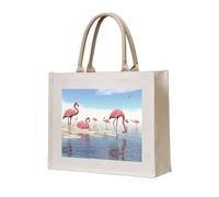 CHANGLEI Flock Of Flamingos On The Beach Eco-Friendly Heavy Duty Canvas Tote Bag,Large Reusable Shopping Bag With Double-Sided Print,Durable Comfortable Carry Handles