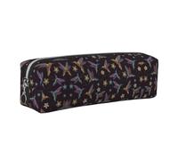CHANGLEI Flower Birds Minimalist All-Over Print Cross-Grain PVC Leather Zipper Pencil Case, Soft Lined Portable Pen Pouch Stationery Bag