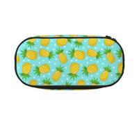 CHANGLEI Fresh Pineapple Double-Zip Pencil Case with 4 Pen Slots Mesh Pocket,Print Lightweight Durable Polyester Pencil Pouch for School,Office,Or Makeup Organizer