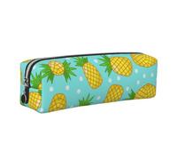 CHANGLEI Fresh Pineapple Minimalist All-Over Print Cross-Grain PVC Leather Zipper Pencil Case, Soft Lined Portable Pen Pouch Stationery Bag