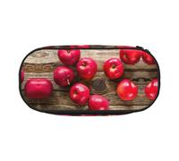 CHANGLEI Fruits On Wood Double-Zip Pencil Case with 4 Pen Slots Mesh Pocket,Print Lightweight Durable Polyester Pencil Pouch for School,Office,Or Makeup Organizer