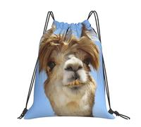 CHANGLEI Funny Alpaca Llama Large Casual Drawstring Backpack With Print,Water-Resistant Polyester,Lightweight Durable,Black Contrast Back For Gym,Yoga,Travel