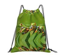 CHANGLEI Funny Frogs Large Casual Drawstring Backpack With Print,Water-Resistant Polyester,Lightweight Durable,Black Contrast Back For Gym,Yoga,Travel
