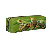 CHANGLEI Funny Frogs Minimalist All-Over Print Cross-Grain PVC Leather Zipper Pencil Case, Soft Lined Portable Pen Pouch Stationery Bag