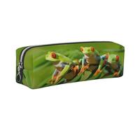 CHANGLEI Funny Frogs Minimalist All-Over Print Cross-Grain PVC Leather Zipper Pencil Case, Soft Lined Portable Pen Pouch Stationery Bag