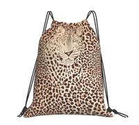 CHANGLEI Funny Leopard Skins Large Casual Drawstring Backpack With Print,Water-Resistant Polyester,Lightweight Durable,Black Contrast Back For Gym,Yoga,Travel