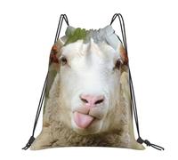 CHANGLEI Funny Naughty Sheep Tongue Cute Animal Large Casual Drawstring Backpack With Print,Water-Resistant Polyester,Lightweight Durable,Black Contrast Back For Gym,Yoga,Travel