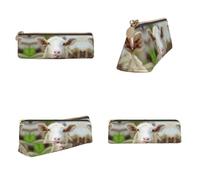 CHANGLEI Funny Naughty Sheep Tongue Cute Animal Printed Triangular Pencil Case,Cross Texture Pu Leather Cosmetic Pouch, Large Capacity Pen Bag with Zipper