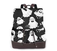 CHANGLEI Funny White Ghost Women'S Genuine Leather Backpack,Full-Pattern Print,Fashion Casual Daypack For School Travel Work