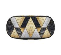 CHANGLEI Geometric Marble Double-Zip Pencil Case with 4 Pen Slots Mesh Pocket,Print Lightweight Durable Polyester Pencil Pouch for School,Office,Or Makeup Organizer